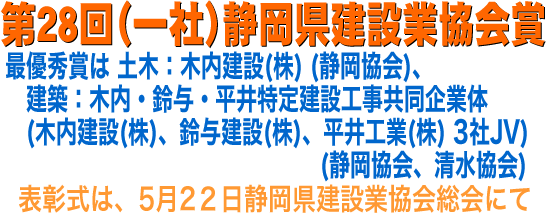 第28回(一社)静岡県建設業協会賞に寄せて