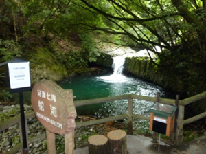 初景滝から遊歩道が狭くなりそに見えてきたのが、滝の周りの玄武岩が蛇のウロコに似ているへび滝です。