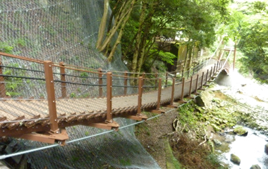 河津踊子滝見橋(片塔式ウエーブ橋) 橋長46.4m 幅1.5m